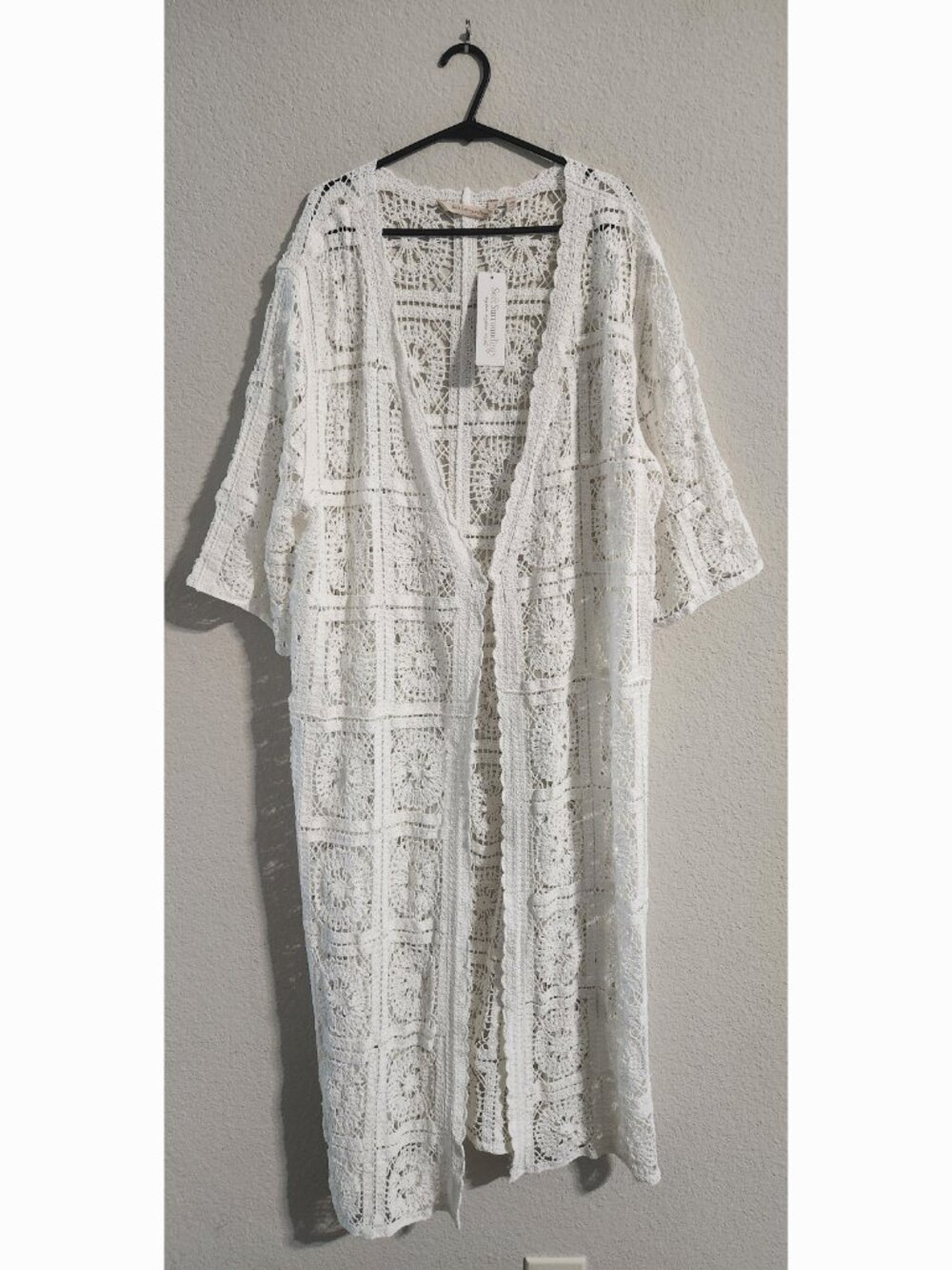 Soft Surroundings Nella Crochet Cardigan Duster Cotton White Womens L/XL Coastal